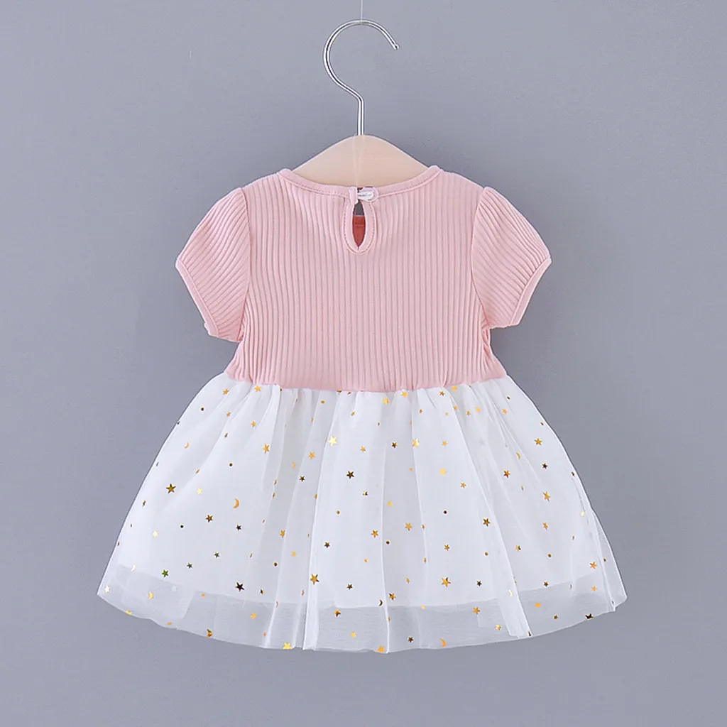 TELOTUNY dress Infant Baby Girls Short Sleeve Star Moon Tulle Princess Dress coton Solid Bowknot frock baby summer 2020apr | Детская
