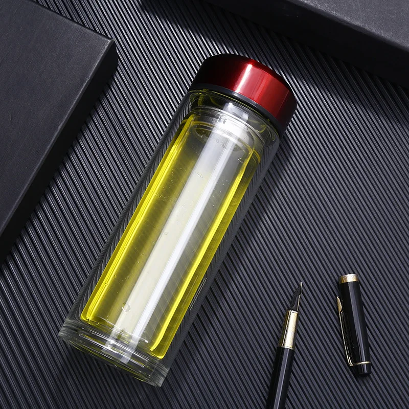 

Double Wall Glass Heat Resisting Scented Tea Teacup Originality Portable Glass Water Cups Office Outdoors Black Tea Cups Vaso