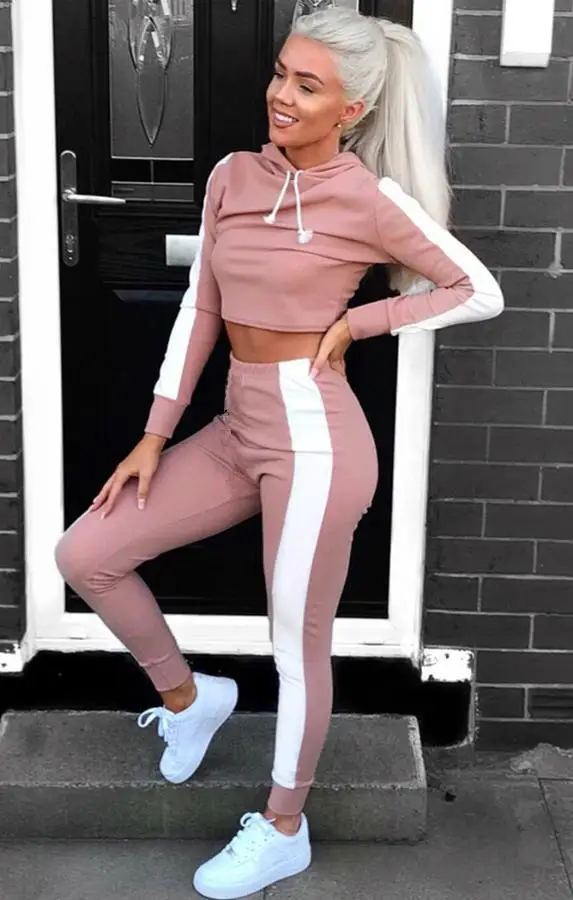 Женский спортивный костюм однотонная толстовка с капюшоном + спортивные штаны