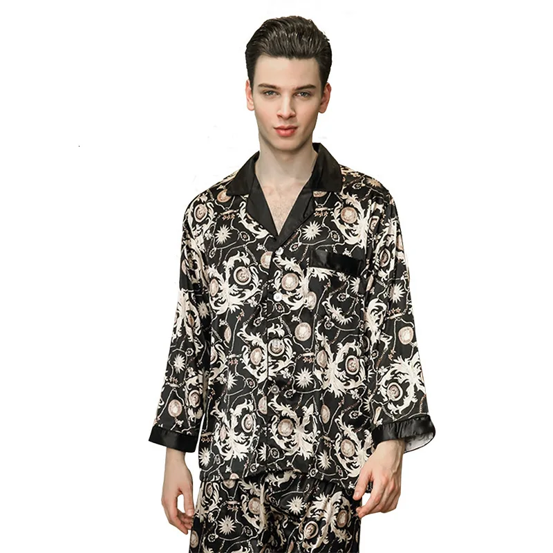 

Silk Satin Men's Pajamas Pyjamas Set Long Sleeve Sleepwear Pijama Hombre Suit Men Sleep 2 Piece Suit Home Wear Male Loungewear