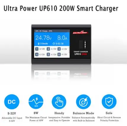 Карманное умное зарядное устройство Ultra Power UP610 200 Вт для радиоуправляемого дрона