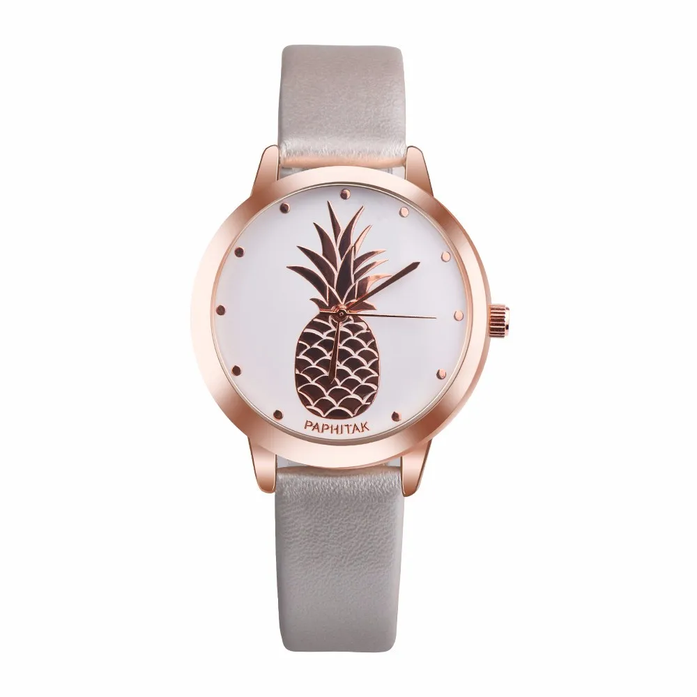 

Minimalist Women watch Womens Pineapple pattern Faux Leather Analog classic Quartz watch Bracelet watch YE1