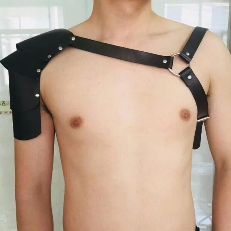 Мужская эротическая майка нижнее белье Броня на плечи жилет фетиш БДСМ бондаж