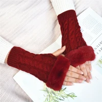 1pairs women gloves faux fur hand warmer autumn winter gloves women arm crochet faux wool mittens knitted warm fingerless gloves
