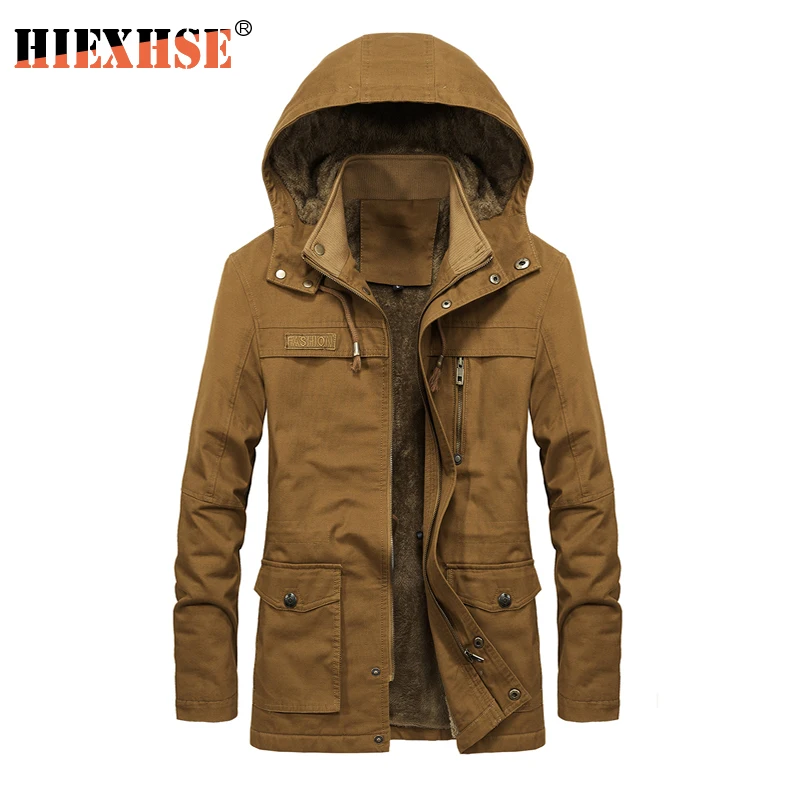 HIEXHSE зимняя куртка Мужская парка пальто флисовые куртки толстые теплые Брендовые
