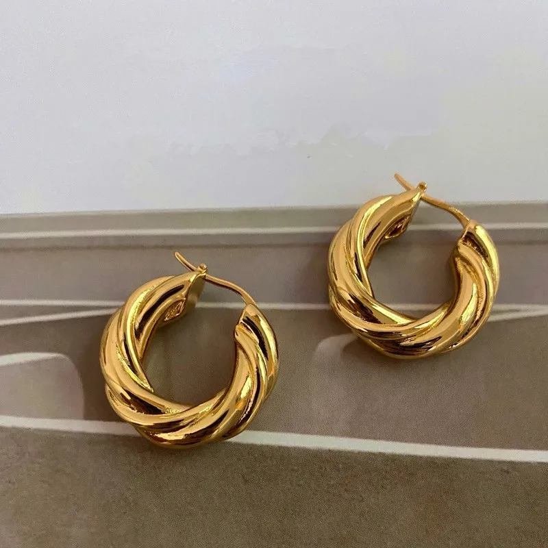

Trending jewelry 18k gold Vacuum plated brass Copper Metal antique Twisted hoops Stud Earrings women party luxury dropshipping
