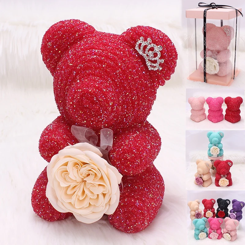 

Valentine's Day Crystal Diamond Rose Bear Birthday Gifts Crystal Diamond Rose Bear With Immortal Flower Romantic Valentine Gift