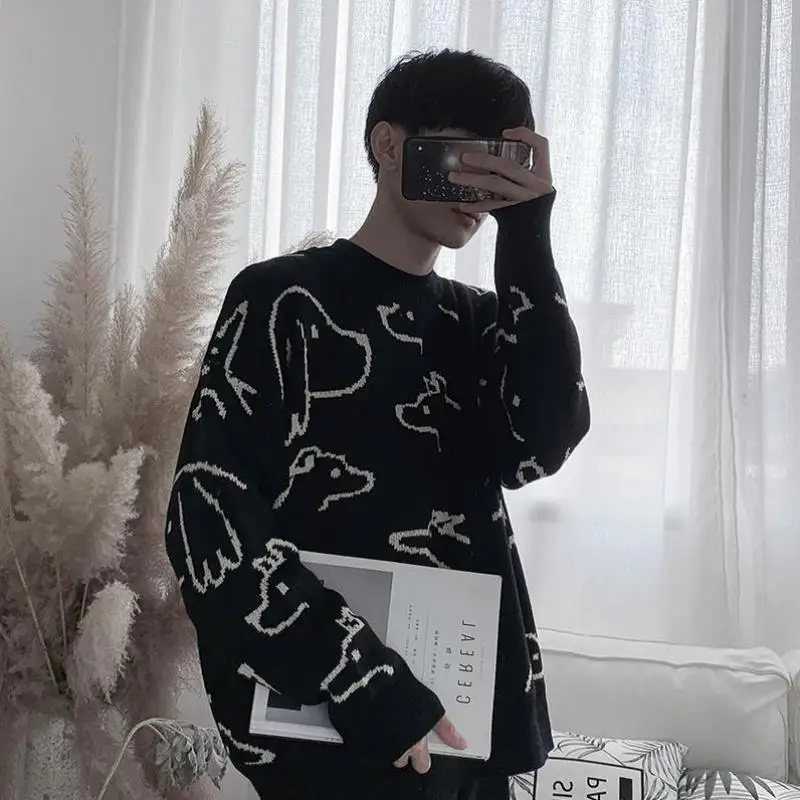 2019 новый модный мужской свитер с длинным рукавом принтом собаки дикие свободные