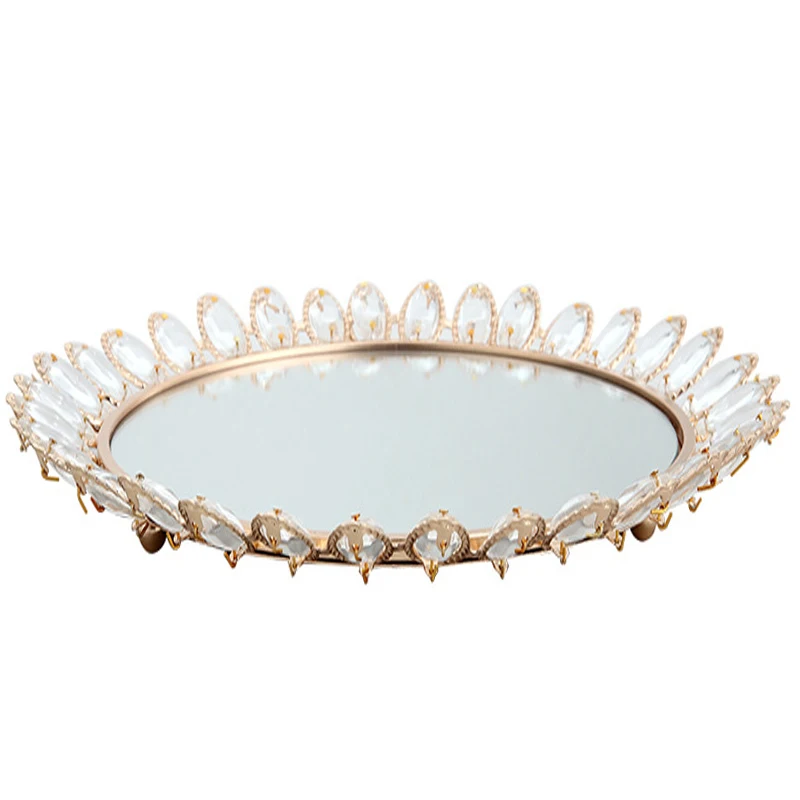 

Круглое зеркало лоток Роскошная Косметика Коробка для хранения ювелирных изделий, лоток с контейнерами Свадебная вечеринка Таблица кекс б...