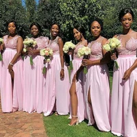 elegant nigeria african bridesmaid dress with slit plus size lace wedding guest party dresses 2022 floor length chiffon prom