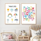 Красочный алфавит, буквы иврита, принты, Еврейская погода, настенная Картина на холсте, картины, скандинавские постеры, декор детской комнаты