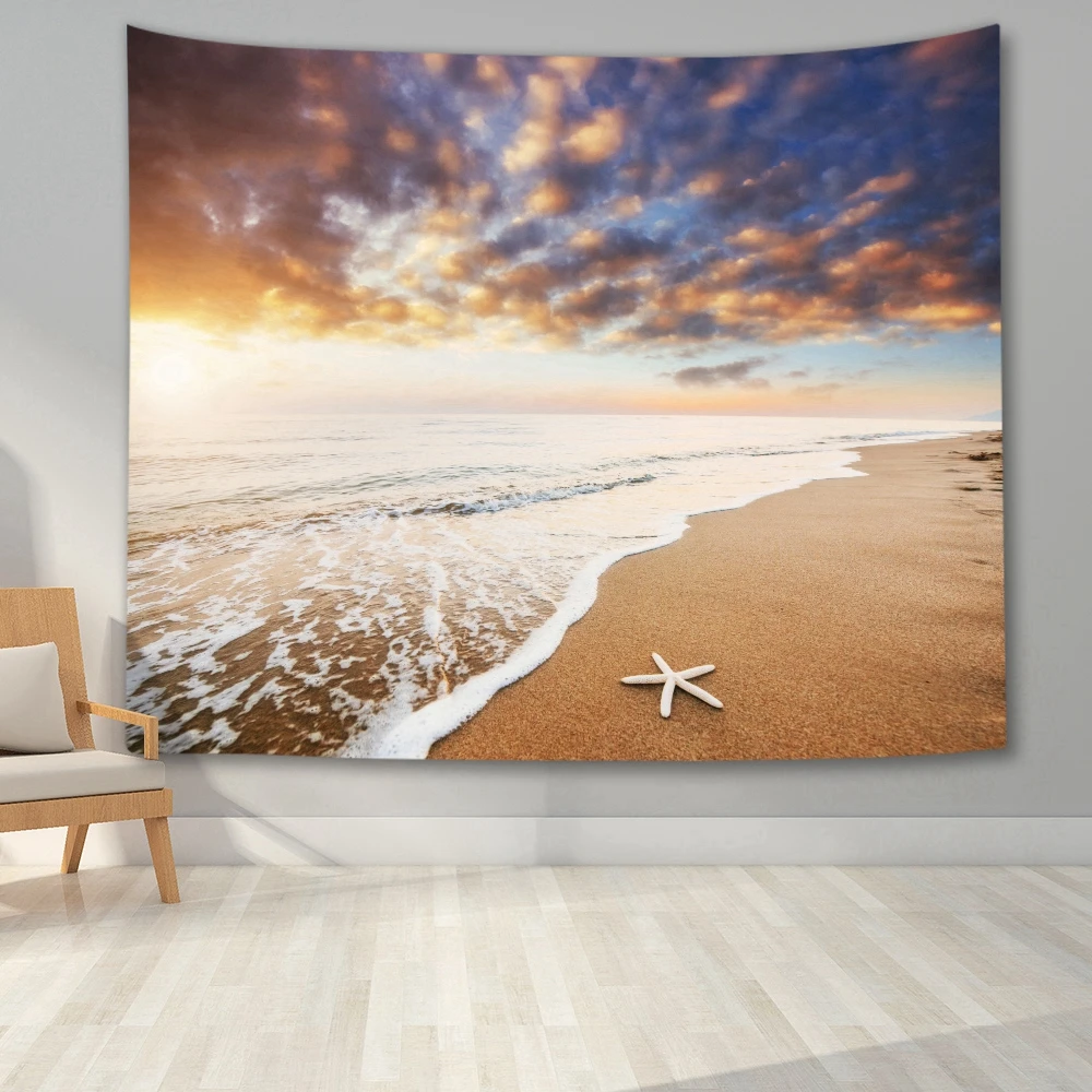 3D мультфильм животных в форме морской звезды гобелен с морским пляжем Семья