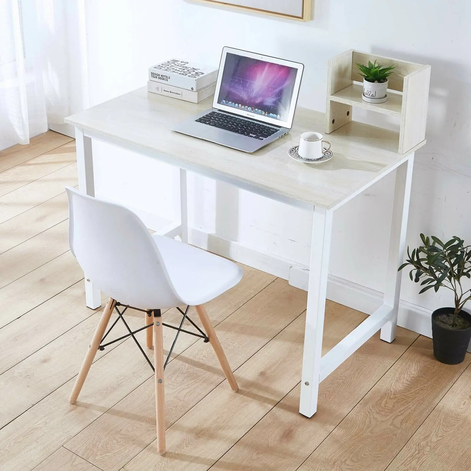 

Wood Computer Desk PC Laptop Table Study Workstation with Bookshelf Office Home Furniture 2 Colors[US-Stock]