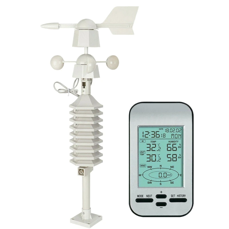 RF 433Mhz Wireless Weather Station Clock with Wind Speed Direction Sensor Temperature | Дом и сад