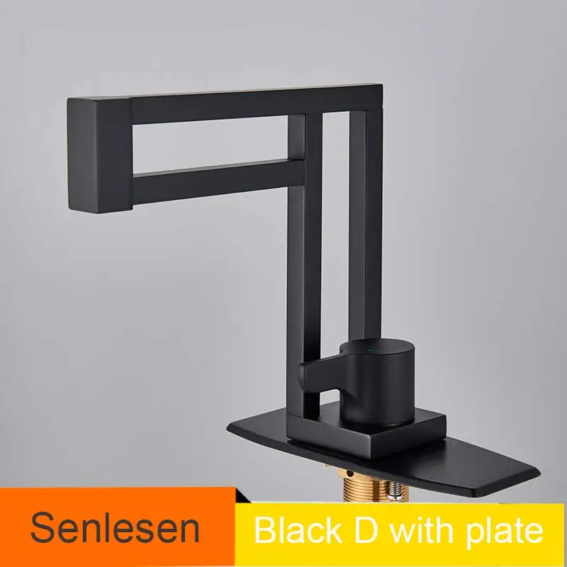 Black B with Plate Смесители для раковины латунные полированные бортике квадратные смесители для раковины ванной комнаты 3 отверстия двойная ручка кран горячей и холодной воды - Цвет: Black B with Plate