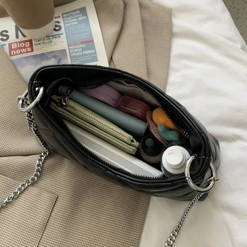 

Quilted Pu Leather Small Crossbody Bags for Women 2021 Spring New Chain Strap Luxury Designer Shoulder Bag