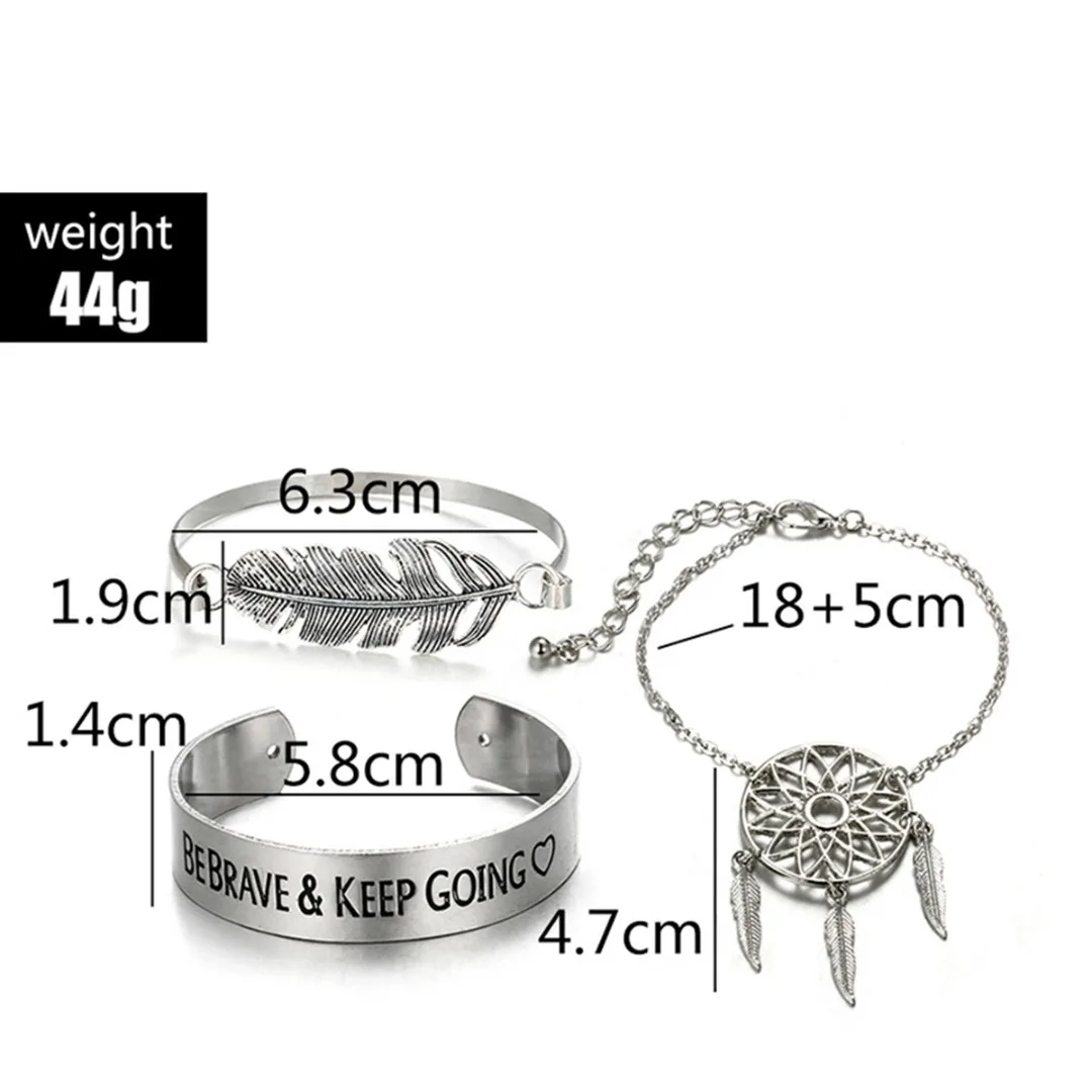3 шт./компл. серебристого цвета в стиле Ловец снов цепь с перьями браслет Будьте