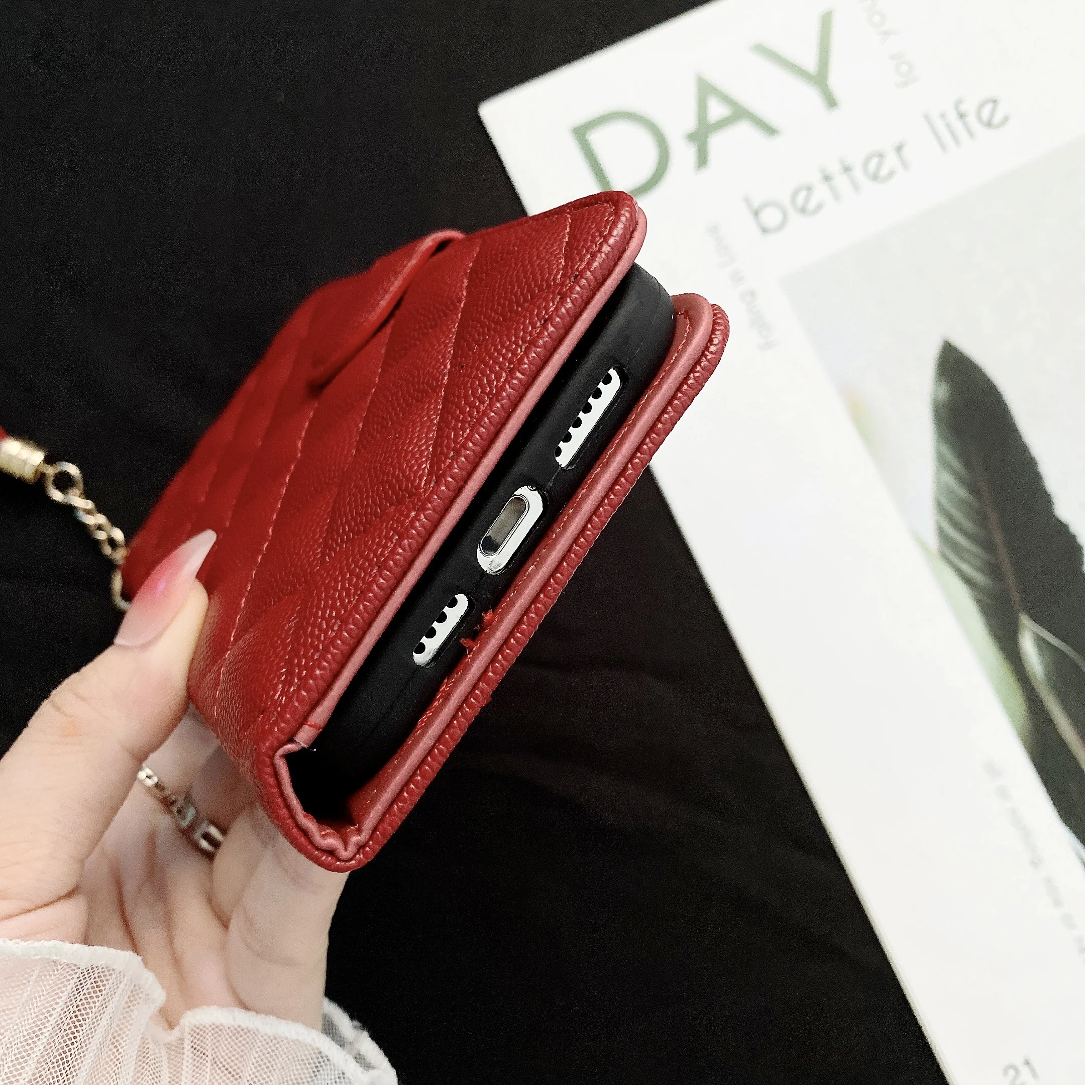 super luxury caviar leather filp case for iphone 13 12 11 pro xs max 7 8 plus xr brand wallet cover cute dangler phone accessory free global shipping