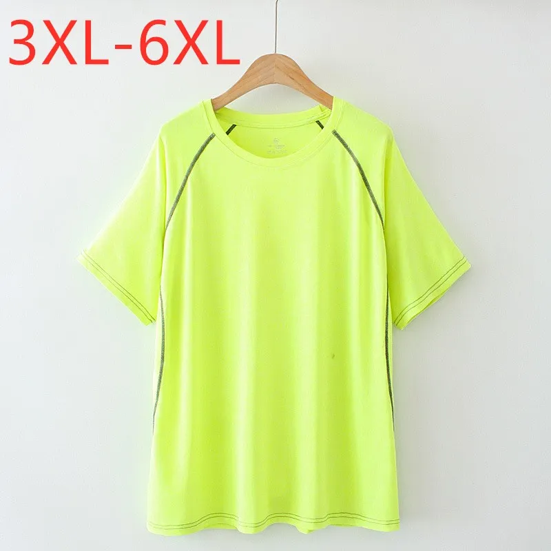 

New 2021 Ladies Summer Plus Size Sports Tops For Women Large Pullover Short Sleeve Loose Green Elastic T-shirt 3XL 4XL 5XL 6XL