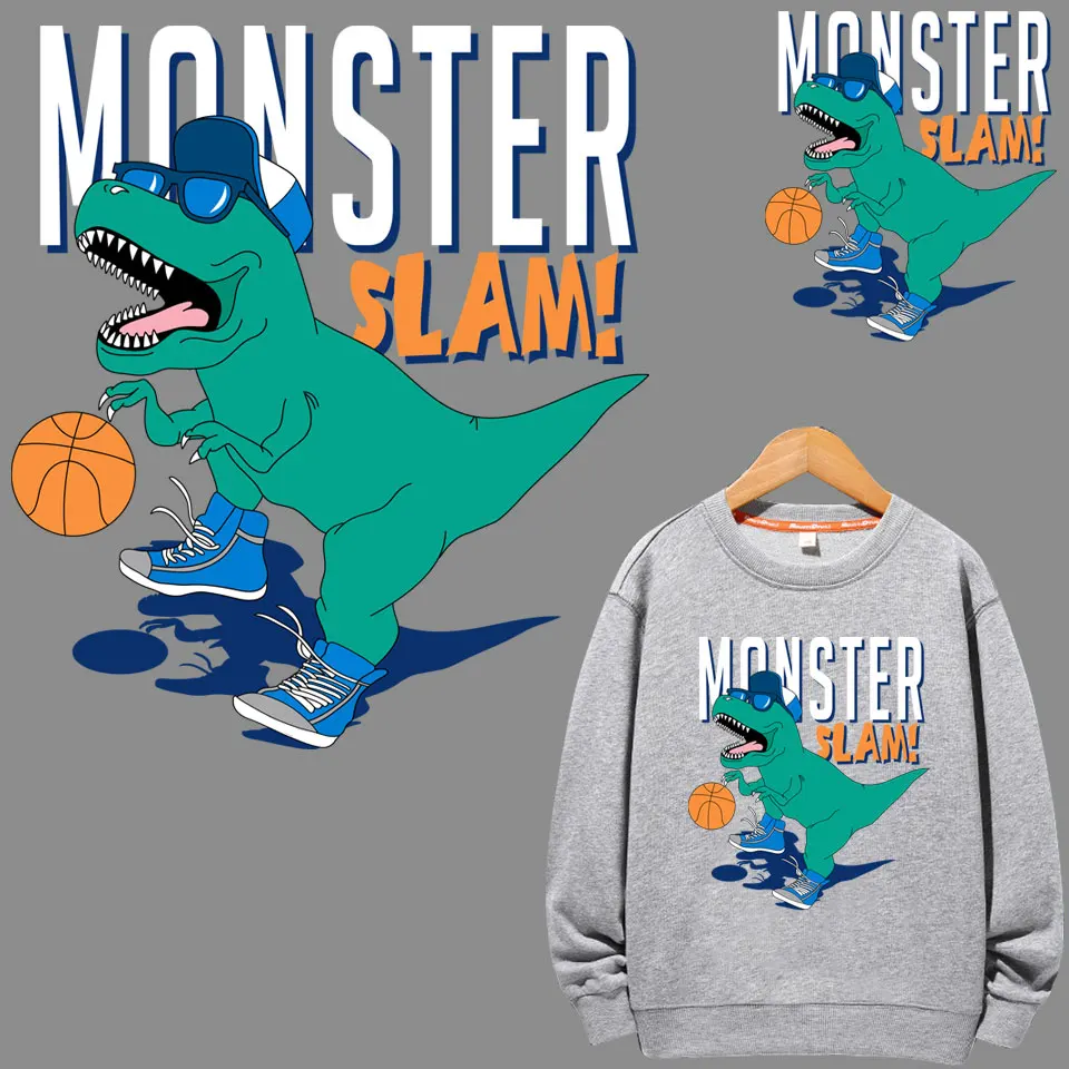 

Skateboarding Sticker On Clothes Kids Iron on Patches Dinosaur Heat Transfer for T-Shirt Thermo-application on Clothes Badges