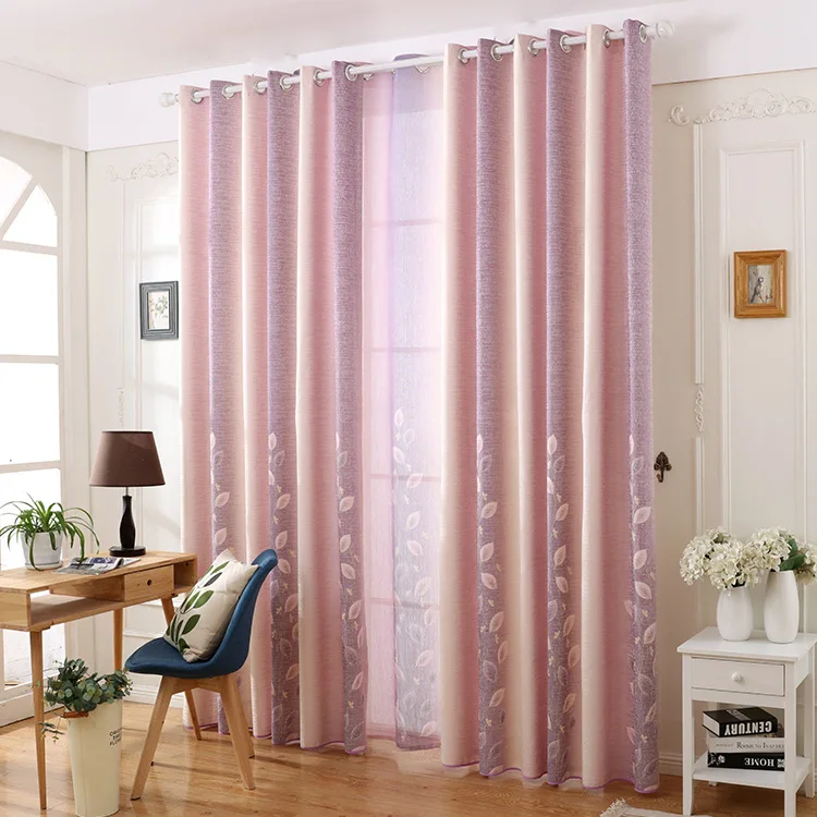 

Pink Vine Leaf Printing Curtains for Living Dining Room Bedroom Small Fresh Rattan Leaf Printed Curtain Fabric
