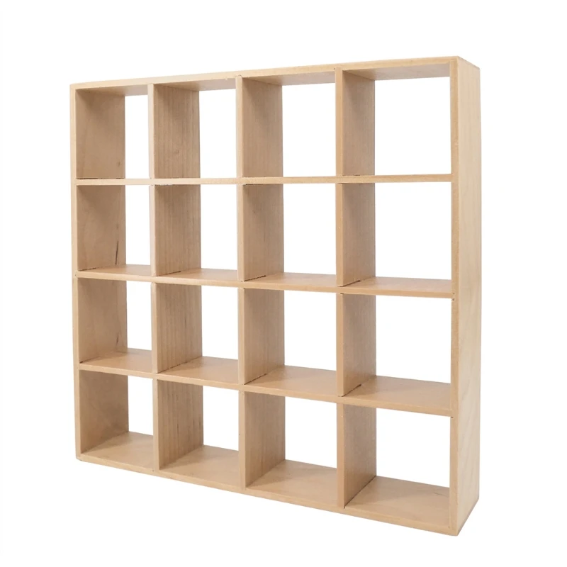 

1: 12 Dollhouse Miniature Wooden Storage Rack 16 Grid Shelves Doll House Decor Wall Rack Bookshelf Display Dollhouse Furniture