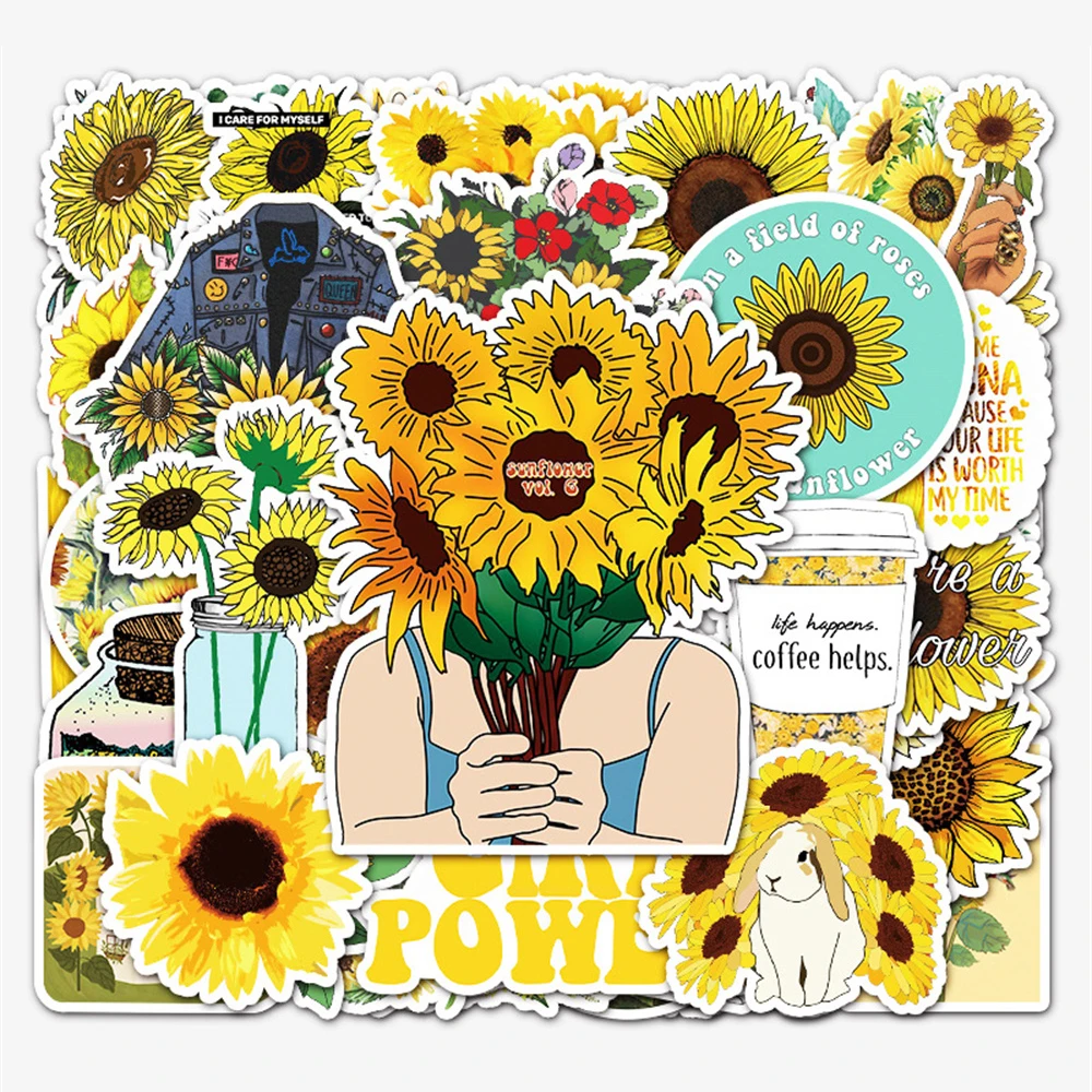 

10/30/50PCS Sunflower Personalized Fashion Sticker Luggage Laptop Car Skateboard Decoration Sticker Wholesale