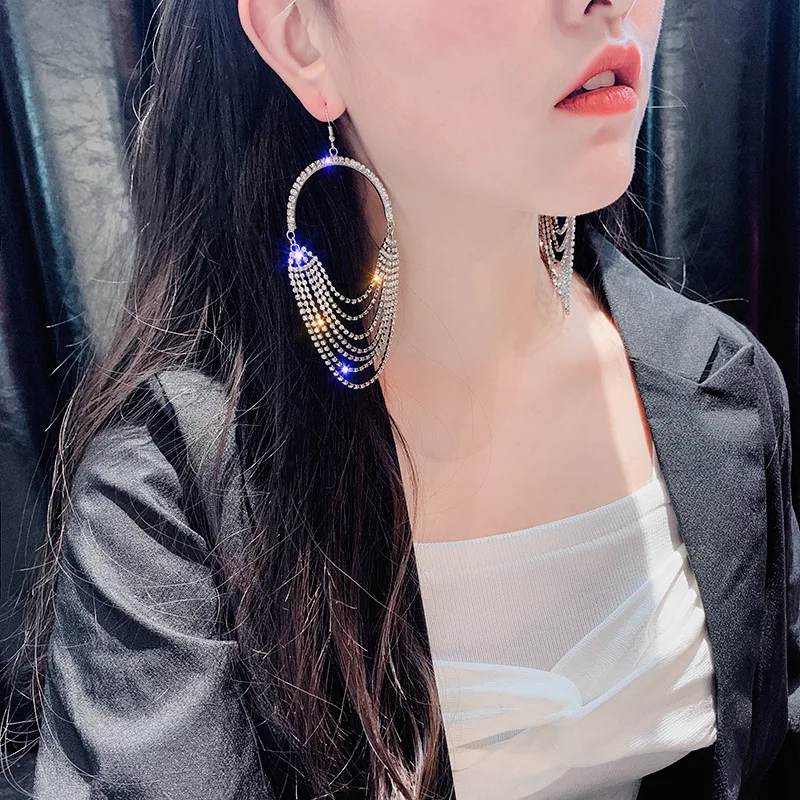 Европейские серьги-подвески длинные кисточки кристаллы большие серьги золотого