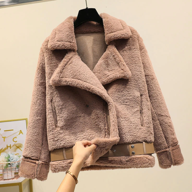 

Coat Parkas WomenFaux Mink Rabbit Female Bomber Jacket Basic Jackets Harajuku Fur Teddy Sheepskin Womens Winter Suede Leather
