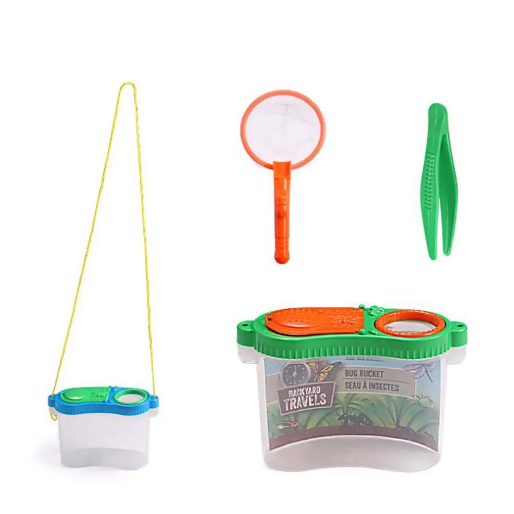 Kids Bug Viewer Outdoor Box Magnifier Observer Kit Insect Catcher Cage with Tweezers Net for Children Science Nature Exploration