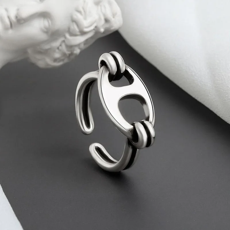 

KOFSAC Trendy 925 Sterling Silver Ring For Women Jewelry Vintage Thai Silver Hollow Oval Rings Lady Simple Party Accessories