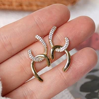 new trend 14k real gold plated chain shape earrings for women jewelry aaa zirconia s925 silver needle stud party fine gift