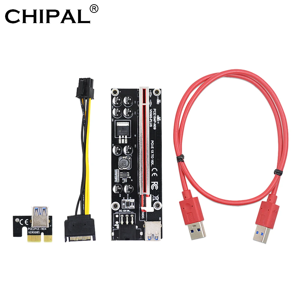 CHIPAL 6 шт. VER009S Plus PCI E Райзер карта Express 1X к 16X адаптер USB 3 0 кабель контактный разъем