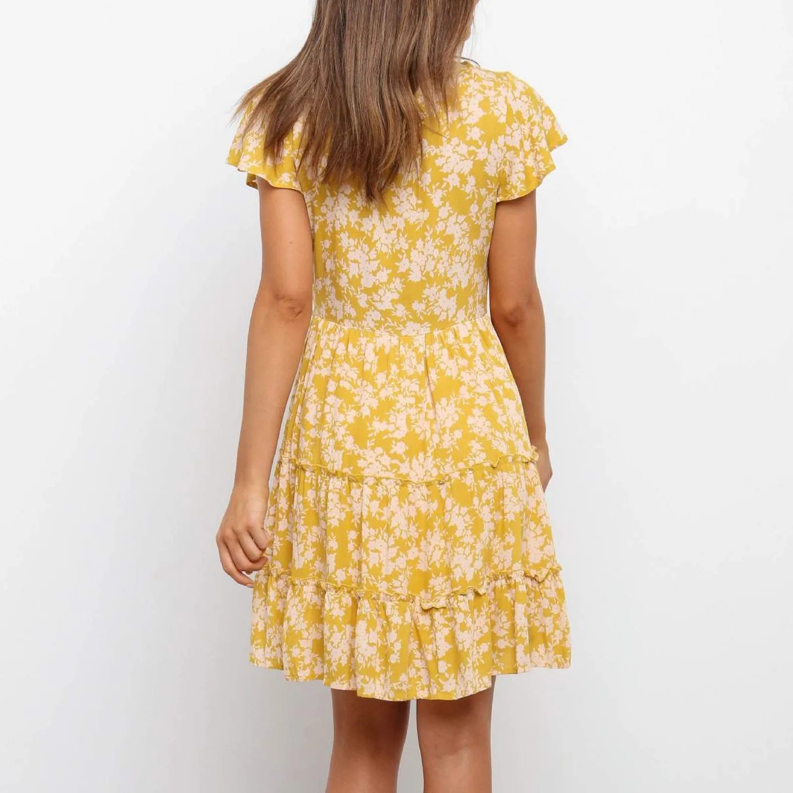 

Fashion Women Loose Spring And Summer V-neck Short-Sleeved Printed Dress