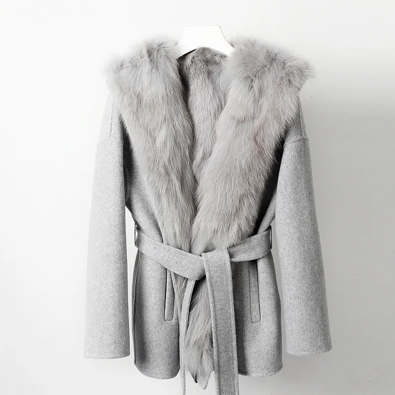 OFTBUY новая зимняя куртка Женское пальто из натурального меха лисы верхняя одежда из шерсти верхняя одежда с поясом Толстая теплая Съемная уличная одежда