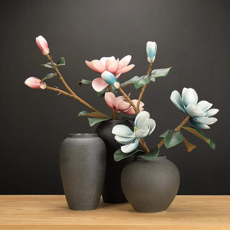 

2021 NEW PU Big Fake Flower Teddy Fresh Navy Blue Flores Artificiales De Alta Calidad DecorationMagnolia Artificial Flowers