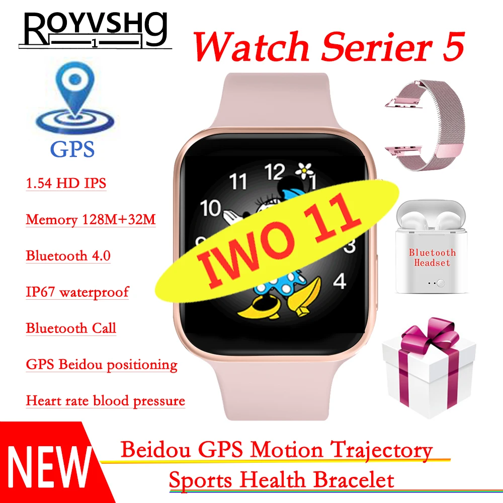 GPS Bluetooth Вызов Смарт-часы IWO 11 серии 5 1:1 женские мама для Apple iPhone X iOS Android телефон VS 10