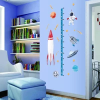 2022 cute cartoon space rocket height measure up ruler wall sticker kids rooms growth chart nursery room decor wall art 5070cm