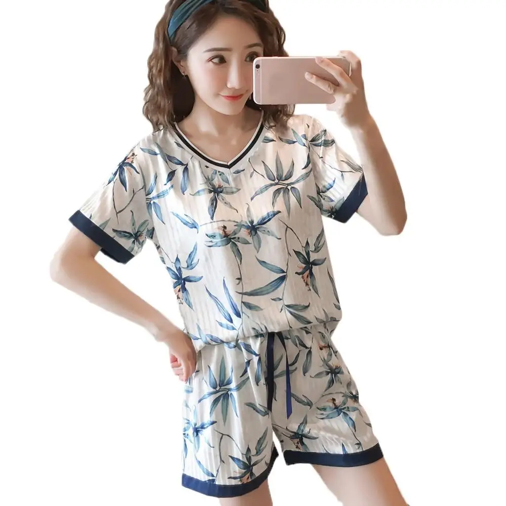 Новинка 2019 года женская ночная рубашка пижама с коротким рукавом и принтом