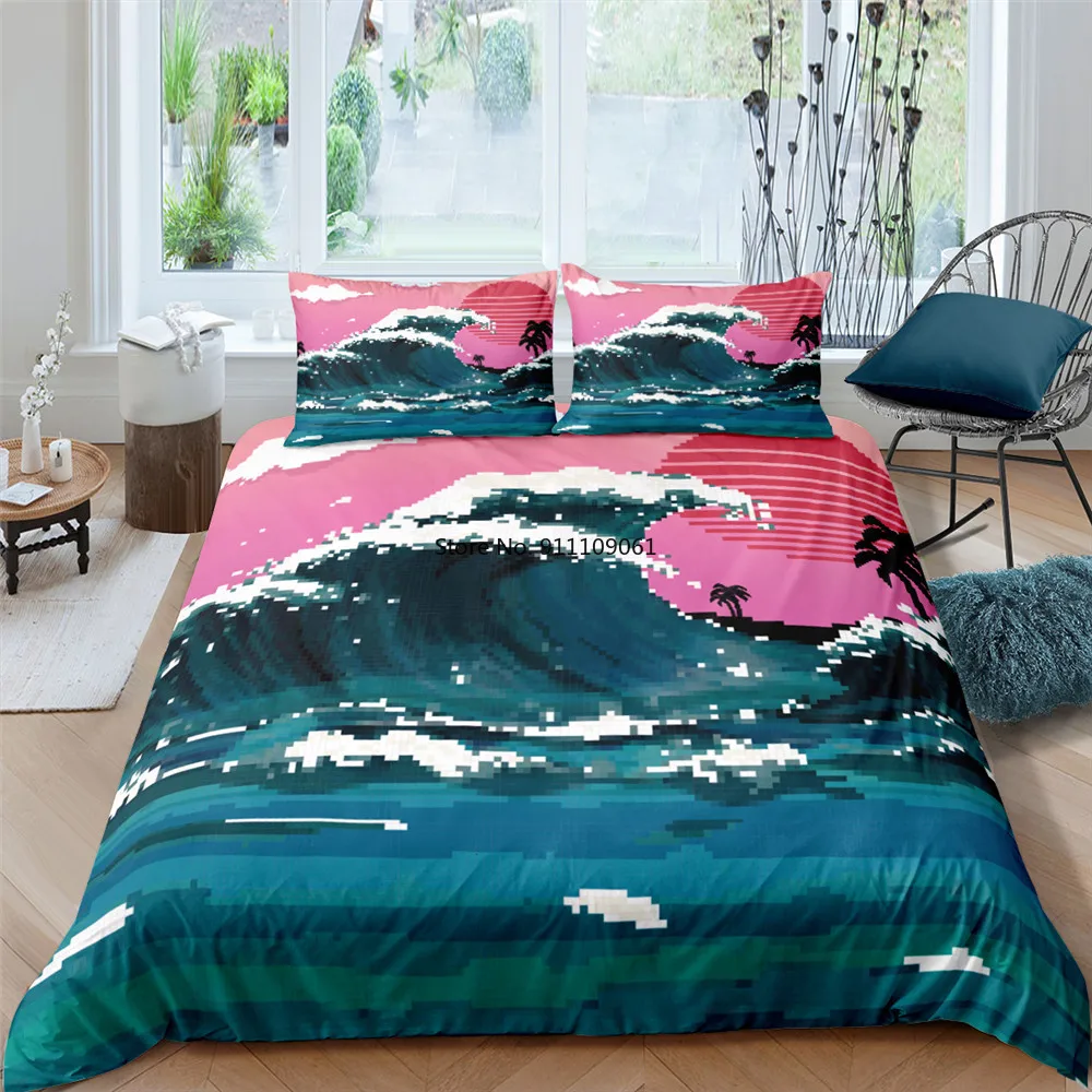 Японский роскошный комплект постельного белья с морским волнистым пейзажем