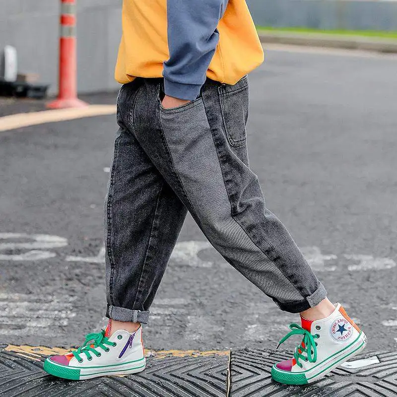 Детская одежда джинсы джинсовые штаны-шаровары для мальчиков свободные брюки с