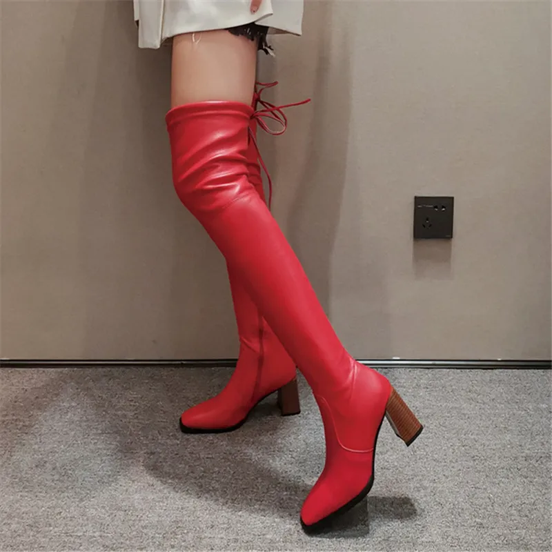 

2021 Elastic Thigh High Women Boots Sexy Slim Long Over The Knee Boots Women Fashion red Women's Boots Big Size 43