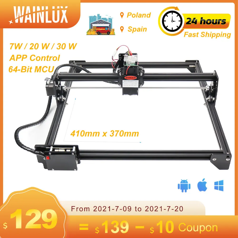 

WAINLUX 20W Laser Engraver CNC Engraving Cutting Machine for Wood Paper Plastics CNC Router with 64-Bit Motherboard