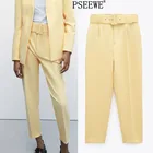 PSEEWE женские брюки 2021 костюмы с поясом желтые брюки с высокой талией женские брюки Urbane модные черные офисные бежевые брюки для женщин