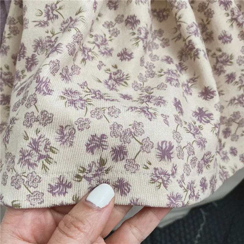 Teenmiro Spring Children Baby Girl Clothes Newborn Infant Floral Dress Toddler Condole Belt Skirt Child  Purple Long Sleeve Tops