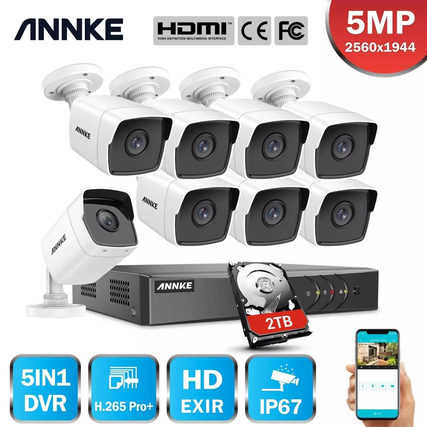 ANNK H.265 + 5MP Lite Ultra HD 8CH DVR CCTV система безопасности Открытый EXIR камера ночного видения