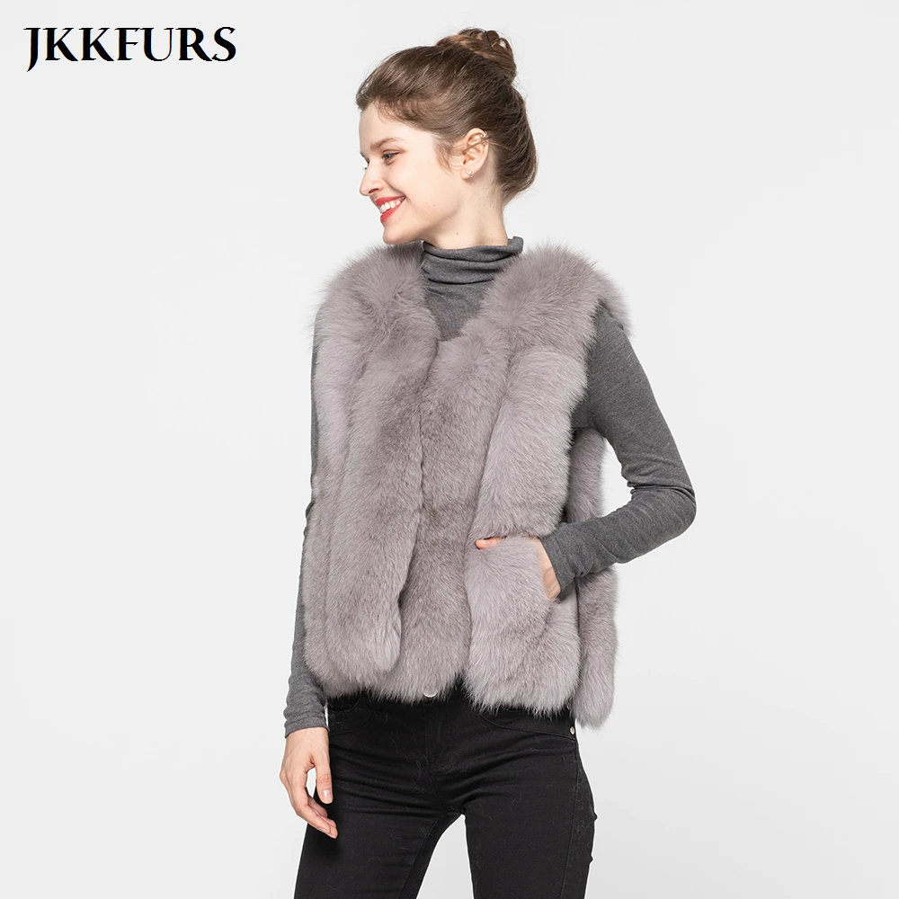 2021 Большая распродажа Женские туфли с натуральным лисьим мехом меховой жилет