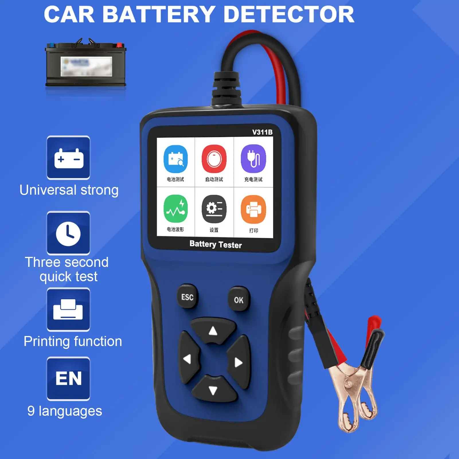 

12V Professional Universal Car Battery Tester Analyzer Detector Diagnostic Tool
