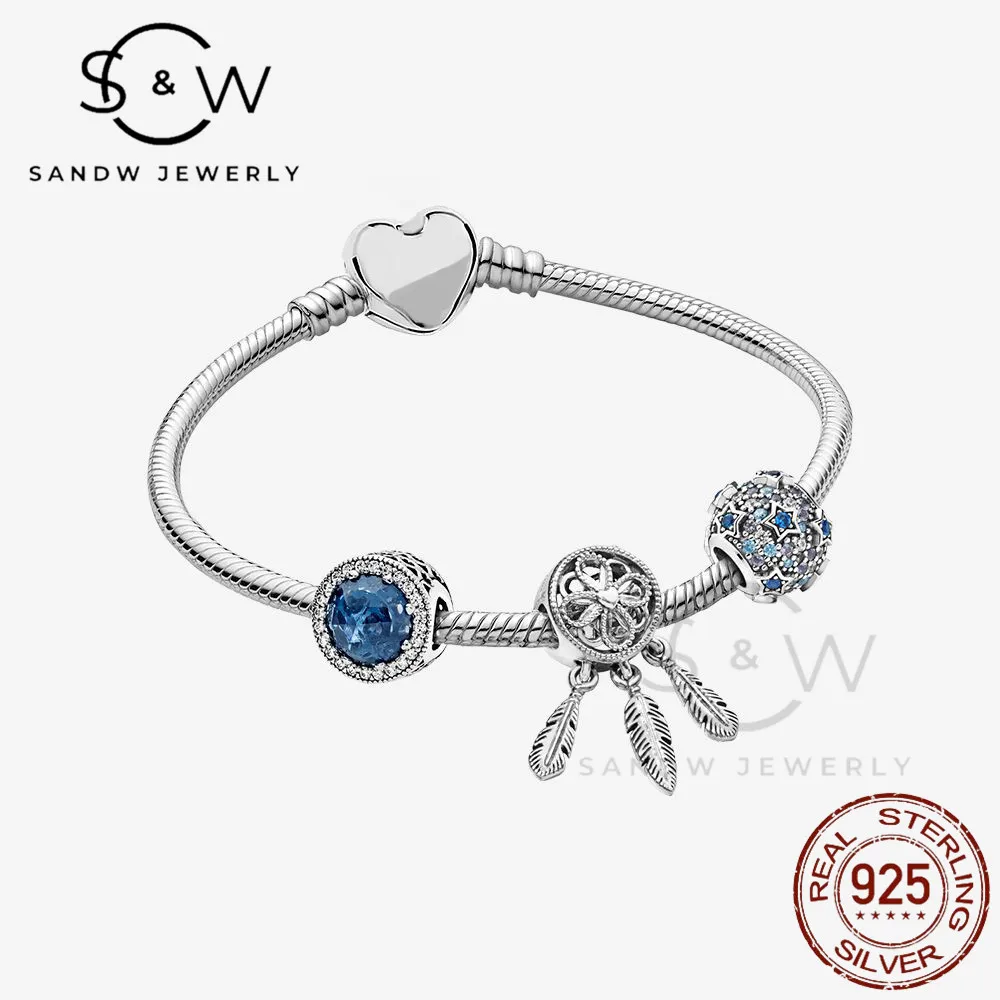 

Charms bracelets for women S925 sterling silver dream catcher bracelet blue glass star beads light luxury fashion diy jewelry