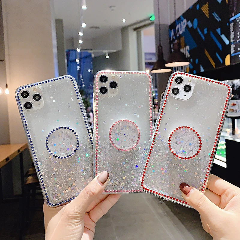 Шикарный Блестящий набор шнеков чехол для iPhone 11 Pro Max XS XR X 6s 6 7 8 PlusSlim с подставкой